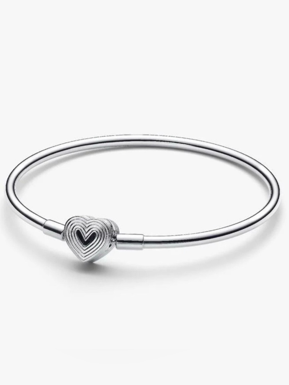 PANDORA Radiating Heart Clasp Bangle Bracelet Sterling Silver 7.5”/19cm~Gift Box